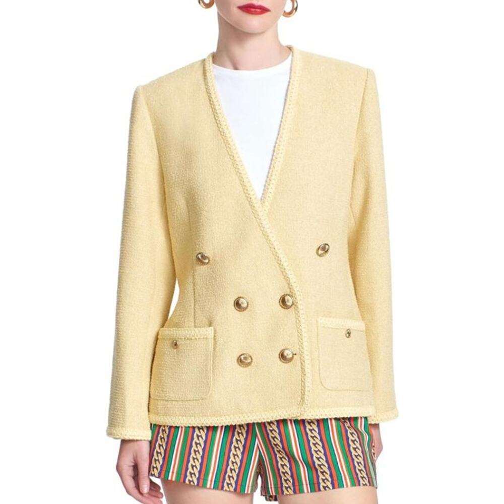 Corey Lynn Calter Dita Tweed Shift Mini Dress Bamboo Yellow XS Quiet Luxury Chic - Picture 5 of 6